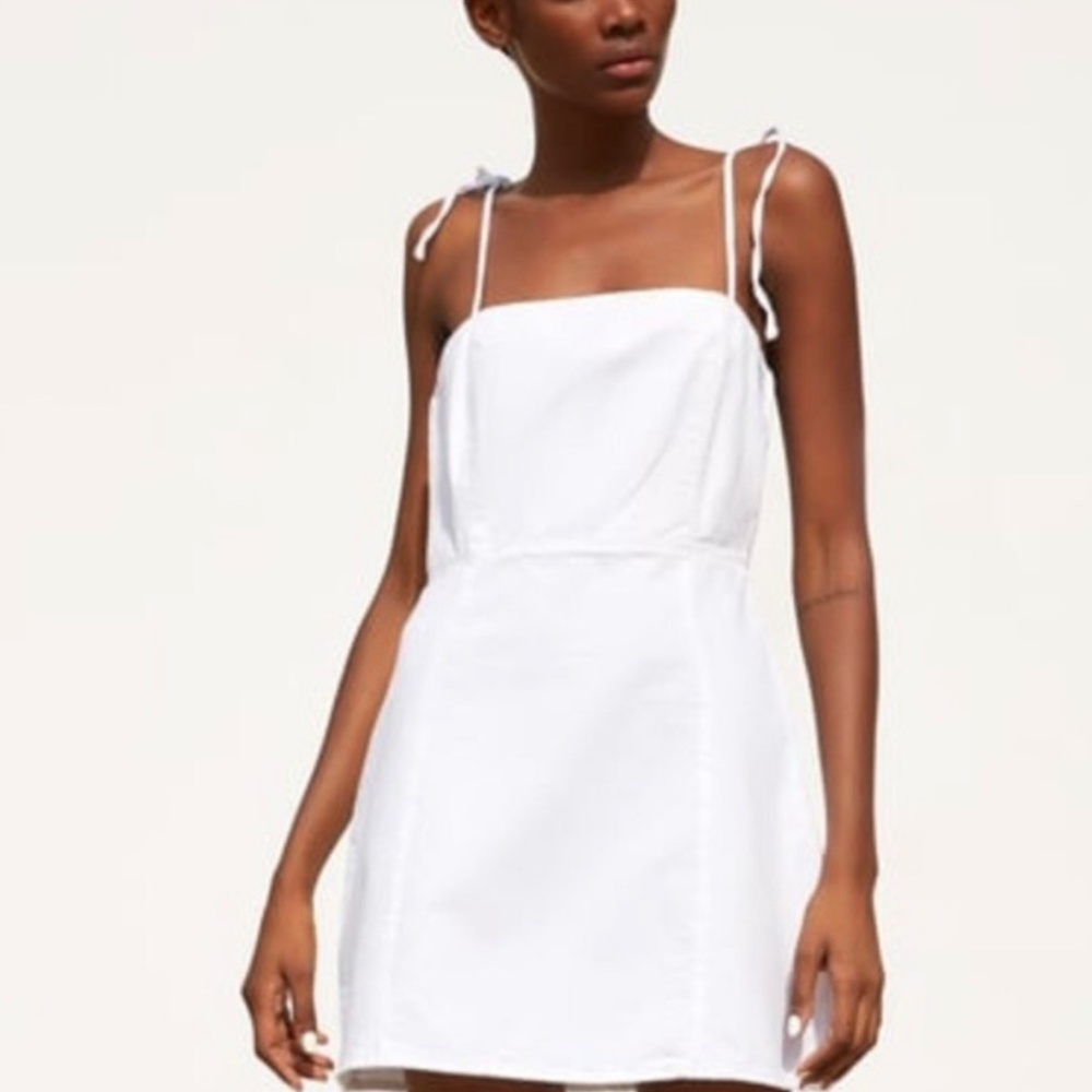 Zara White Denim Tie Strap Mini Dress